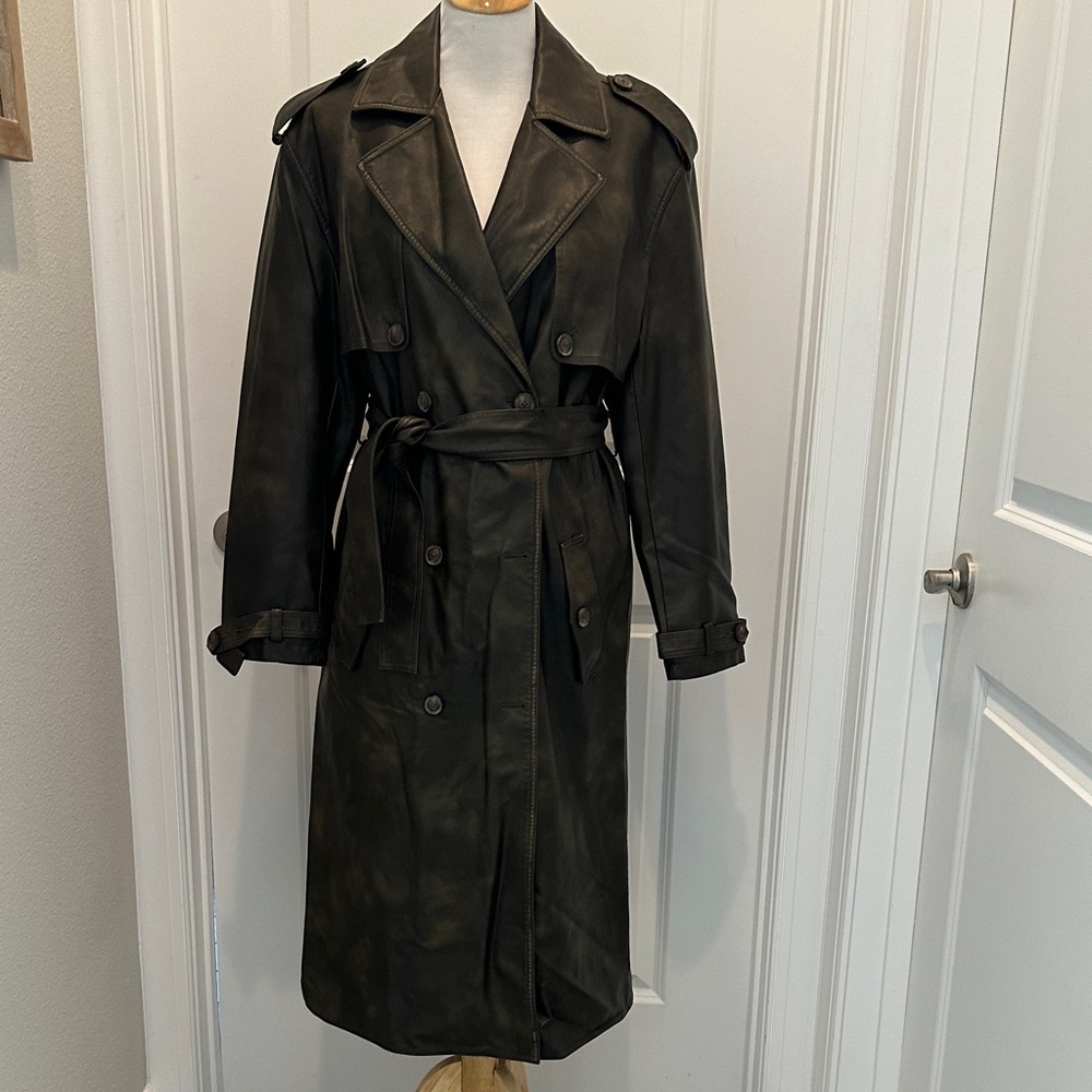Classic Brown faux leather Trench Coat